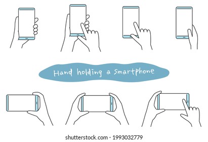 Line Drawing Illustration Set Of Hands Operating A Smartphone