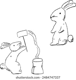 Conjunto de ilustraciones de dibujo de línea del conejo.