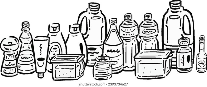  Line drawing illustration set of various seasonings Hand-drawn style line il