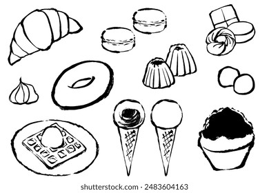 Line drawing illustration set of various sweets