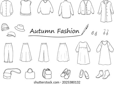 Line drawing illustration set of woman's fashion 