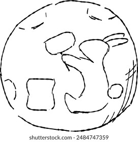 Ilustración de dibujo de línea de la sombra del conejo reflejada en la luna.