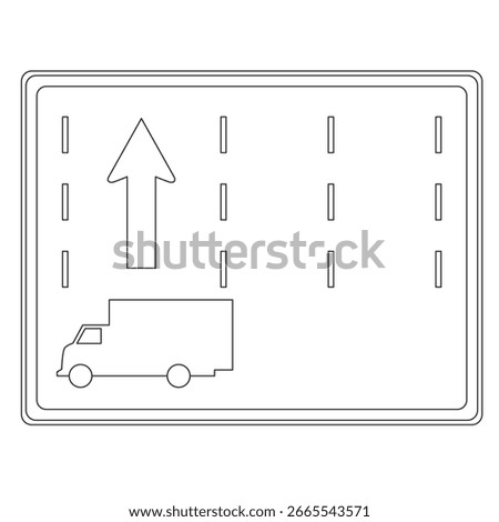 Line drawing illustration of a sign indicating the traffic division of a specific type of vehicle