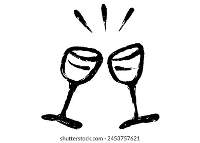 Line drawing illustration of toasting with wine