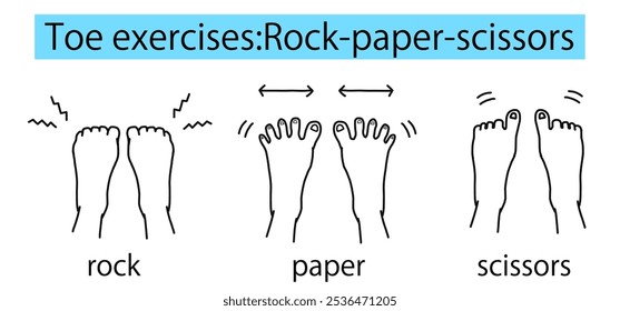 Line drawing illustration of toe rock-paper-scissors exercises.