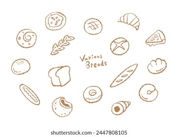 Strichzeichnung Illustration von verschiedenen Brotsorten