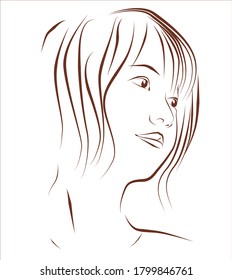 Line drawing illustration of a woman looking to the side.