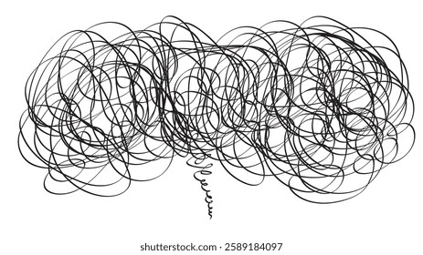 Line drawing illustration of worry, anxiety, concern, confusion, chaos, mental health, etc.