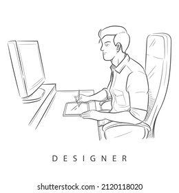 Line Drawing Illustration of young Man In Smart Casual Wear. Designer.