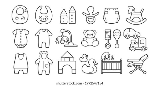 Line drawing illustrations for child care products and infant clothing