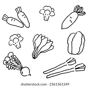 Line drawing illustrations of various vegetables.