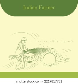 line drawing of indian farmer vector