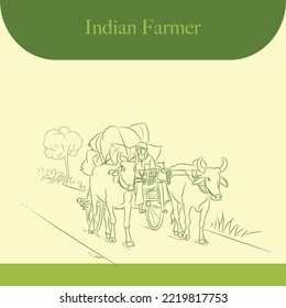 line drawing of indian farmer vector
