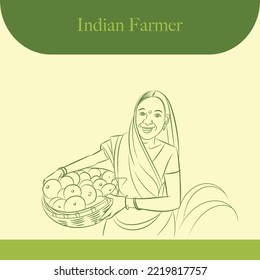 line drawing of indian farmer vector