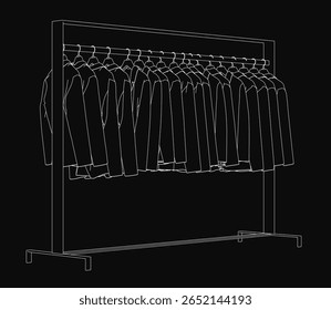 A line drawing of jackets hanging on a clothes rack with clean outlines and minimalist style. The black background emphasizes the simple yet stylish design. Perfect for fashion concepts.