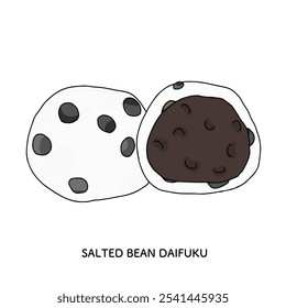 Dibujo de línea de dulces japoneses _ Salted Bean Daifuku Ilustración dibujada a mano