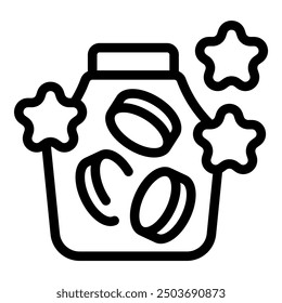 Line drawing of a jar full of coconut oil with three stars surrounding it representing organic cosmetics