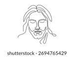 Line drawing of Jesus Christ with crown of thorns. Linear background. Vector illustration Editable stroke