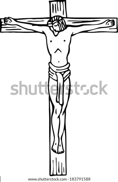Line Drawing Jesus On Cross Calvary Stock Vector Royalty Free