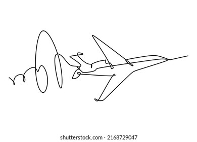 line drawing of a jet plane in a ultrasonic speed. Vector illustration for transportation and technology concept