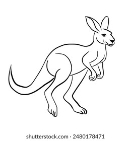 Line drawing of a kangaroo jumping.Vector illustration isolated on white.