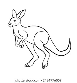 Line drawing of a kangaroo jumping.Vector illustration isolated on white.