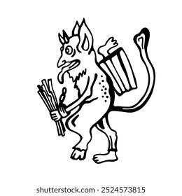 Line drawing of Krampus, character of legends