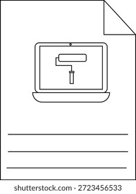 Desenho de linha de laptop exibindo ícone de rolo de tinta com linhas governadas abaixo
