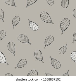 Line drawing leaf with light place on beige background. Seamless decorative floral pattern.