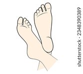 Line drawing of the left and right foot soles. Bottom of feet. Vector flat illustration on white background. Editable stroke.