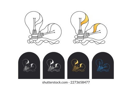 Ilustración vectorial del símbolo de la bombilla de dibujo de línea
