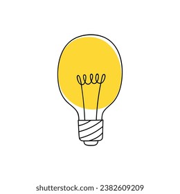 Bombilla de dibujo de línea que brilla. Bombilla lineal dibujada a mano. Concepto de idea, creatividad, innovación e invención. Diseño gráfico vector Doodle.