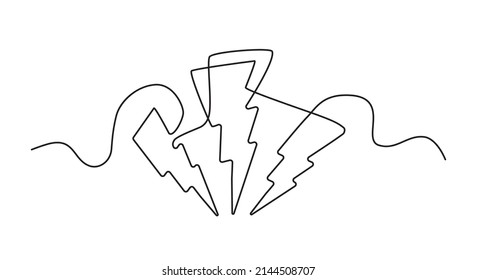 Line drawing lighting strike icon  Single draw battery charger  line art thunderbolt symbol  continuous monoline drawing lightning bolt  one outline lineart logo  linear vector illustration