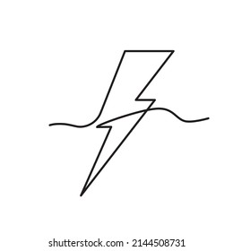 Line drawing lighting strike icon  Single draw battery charger  line art thunderbolt symbol  continuous monoline drawing lightning bolt  one outline lineart logo  linear vector illustration