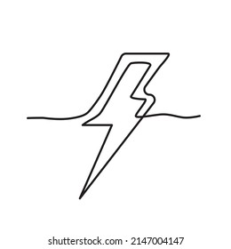 Line drawing lighting strike icon. Single draw battery charger, line art thunderbolt symbol, continuous monoline drawing lightning bolt, one outline lineart logo, linear vector illustration