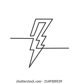 Line drawing lighting strike icon. Single draw battery charger, line art thunderbolt symbol, continuous monoline drawing lightning bolt, one outline lineart logo, linear vector illustration