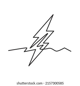 Line drawing lighting strike icon. Single draw battery charger, line art thunderbolt symbol, continuous monoline drawing lightning bolt, one outline lineart logo, linear vector illustration