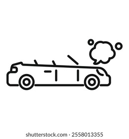 Line drawing of a limousine car emitting smoke from its hood