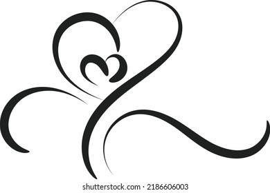 Line Drawing Of Love. Hand Drawn Heart Decorative Design for print or use as poster, card, flyer, Tattoo or  T Shirt