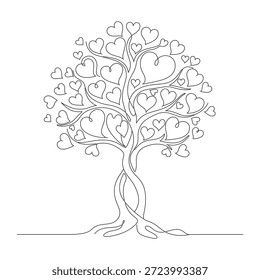 Dibujo de línea de un árbol de amor