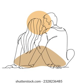 Line drawing of lovers man and woman. Kiss. Romantic card.