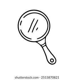line drawing of a magnifying glass with a classic round lens and handle.