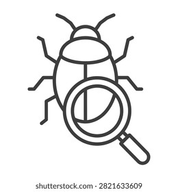 Line drawing of a magnifying glass examining a beetle insect bug closely
