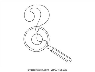Line drawing magnifying glass with question mark icon vector illustration search concept
