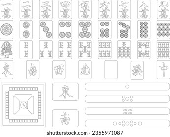 Line drawing mahjong tile set