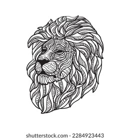 line drawing of a male lion's head