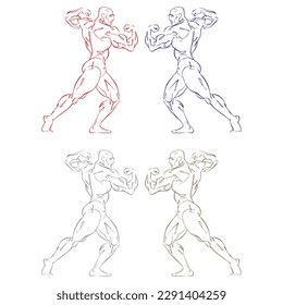 Line Drawing Of Man Bodybuilder Vector Illustration. Healthy Workout Concept
