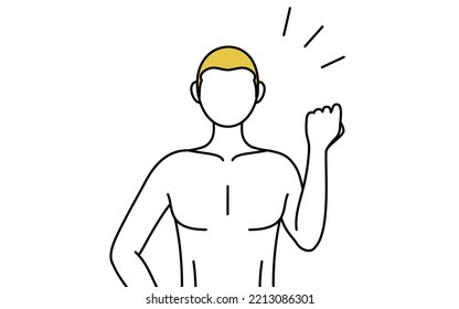 Line drawing of a man with epilation, fist raised in an encouraging pose