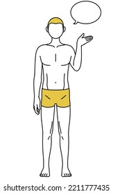 Line drawing of a man with epilation, speaking pose with palms facing each other
