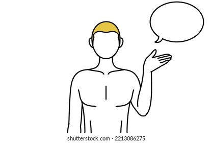 Line drawing of a man with epilation, speaking pose with palms facing each other